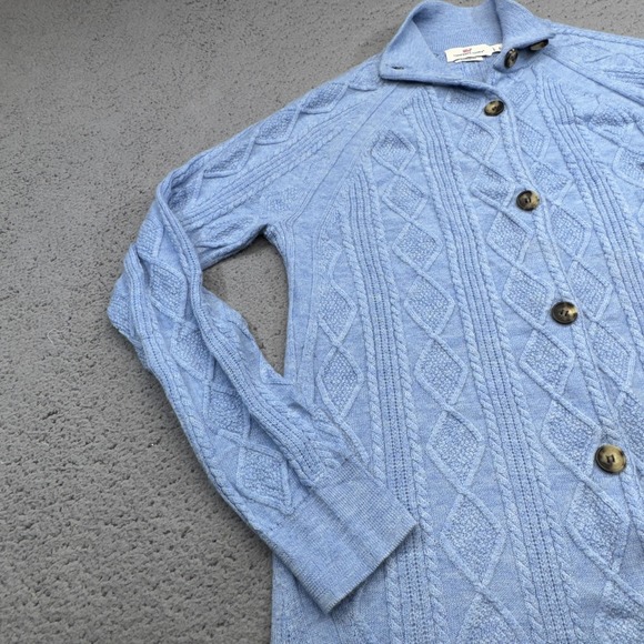 Vineyard Vines Sweater Coat Womens Small Blue Cashmere Cable Knit Long Cardigan - Picture 7 of 16